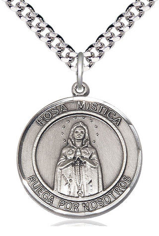 Pewter Our Lady Rosa Mystica Medal Catholic Jewelry Engraved Catholic Saint Jewelry