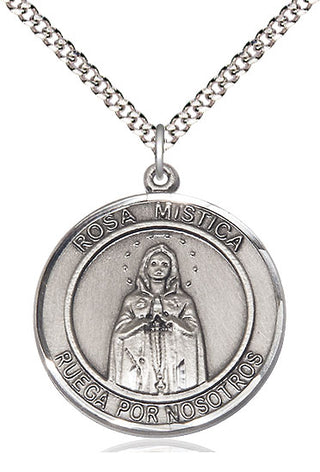 Pewter Our Lady Rosa Mystica Medal Catholic Jewelry Engraved Catholic Saint Jewelry