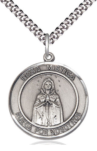 Pewter Our Lady Rosa Mystica Medal Catholic Jewelry Engraved Catholic Saint Jewelry