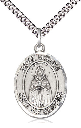 Sterling Silver Rosa Mystica Medal Catholic Jewelry Engraved Catholic Saint Jewelry