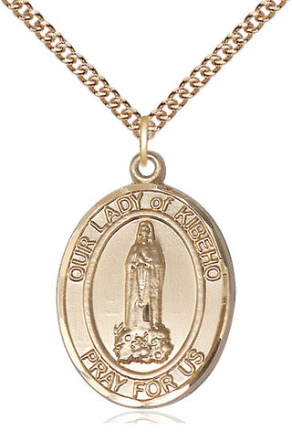 14kt Gold Filled Our Lady of Kibeho Medal Catholic Jewelry Engraved Catholic Saint Jewelry
