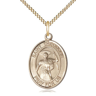 14kt Gold Filled Saint Theodore Stratelates Medal Catholic Jewelry Engraved Catholic Saint Jewelry