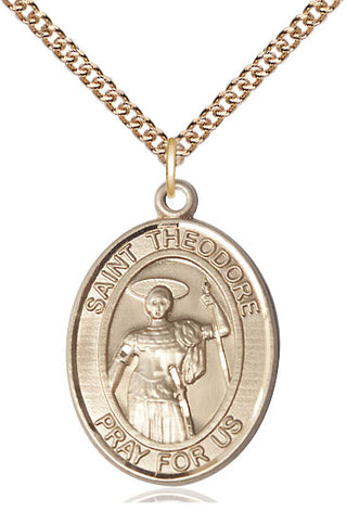 14kt Gold Filled Saint Theodore Stratelates Medal Catholic Jewelry Engraved Catholic Saint Jewelry