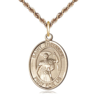 14kt Gold Filled Saint Theodore Stratelates Medal Catholic Jewelry Engraved Catholic Saint Jewelry