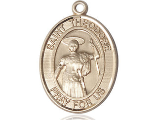 14kt Gold Saint Theodore Stratelates Medal Engraved Catholic Saint Jewelry