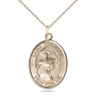 14kt Gold Saint Theodore Stratelates Medal Engraved Catholic Saint Jewelry