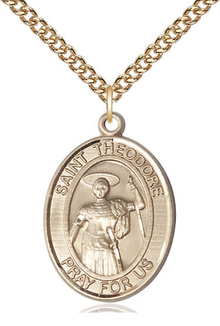 14kt Gold Saint Theodore Stratelates Medal Engraved Catholic Saint Jewelry