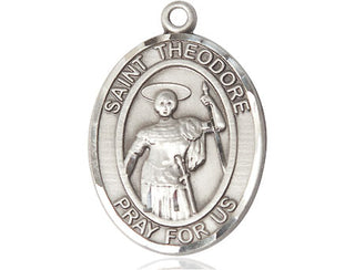 Sterling Silver Saint Theodore Stratelates Medal Catholic Jewelry Engraved Catholic Saint Jewelry