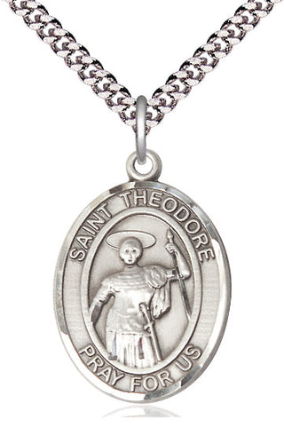 Sterling Silver Saint Theodore Stratelates Medal Catholic Jewelry Engraved Catholic Saint Jewelry