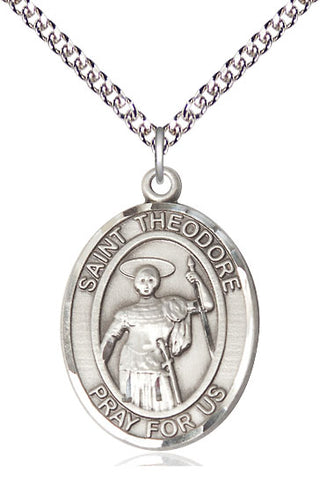Sterling Silver Saint Theodore Stratelates Medal Catholic Jewelry Engraved Catholic Saint Jewelry