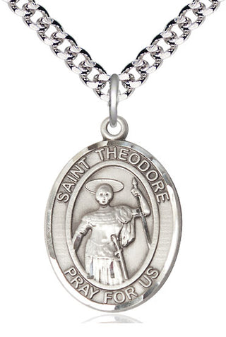 Sterling Silver Saint Theodore Stratelates Medal Catholic Jewelry Engraved Catholic Saint Jewelry