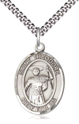 Sterling Silver Saint Theodore Stratelates Medal Catholic Jewelry Engraved Catholic Saint Jewelry