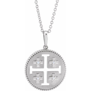 14K White .025 CTW Natural Diamond Jerusalem Cross 16-18" Necklace
