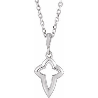 14K White Petite Open Cross 16-18" Necklace