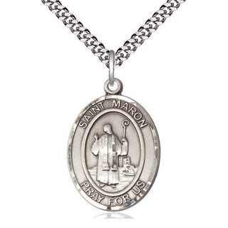 Pewter Saint Maron Medal Catholic Jewelry Engraved Catholic Saint Jewelry
