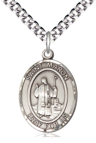 Sterling Silver Saint Maron Medal Catholic Jewelry Engraved Catholic Saint Jewelry