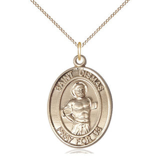 14kt Gold Saint Dismas Medal Engraved Catholic Saint Jewelry