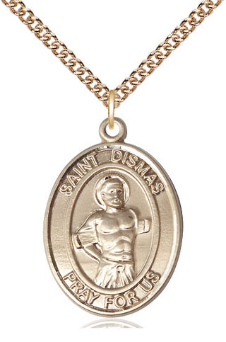 14kt Gold Saint Dismas Medal Engraved Catholic Saint Jewelry