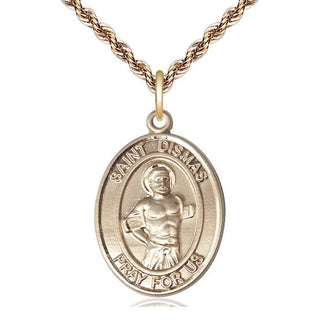 14kt Gold Saint Dismas Medal Engraved Catholic Saint Jewelry