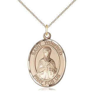 14kt Gold Filled Saint Winifred of Wales Medal Catholic Jewelry Engraved Catholic Saint Jewelry