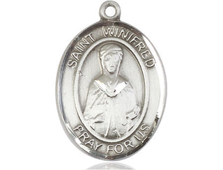 Sterling Silver Saint Winifred of Wales Medal Catholic Jewelry Engraved Catholic Saint Jewelry