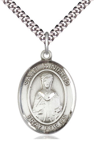 Sterling Silver Saint Winifred of Wales Medal Catholic Jewelry Engraved Catholic Saint Jewelry