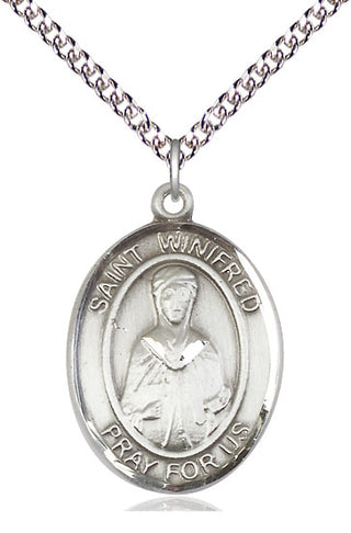 Sterling Silver Saint Winifred of Wales Medal Catholic Jewelry Engraved Catholic Saint Jewelry