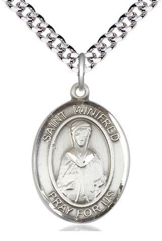 Sterling Silver Saint Winifred of Wales Medal Catholic Jewelry Engraved Catholic Saint Jewelry