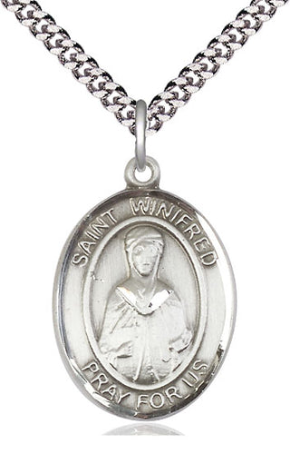 Sterling Silver Saint Winifred of Wales Medal Catholic Jewelry Engraved Catholic Saint Jewelry