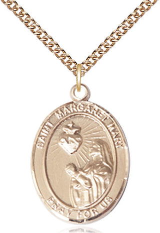 14kt Gold Saint Margaret Mary Alacoque Medal Engraved Catholic Saint Jewelry