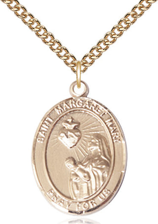 14kt Gold Saint Margaret Mary Alacoque Medal Engraved Catholic Saint Jewelry