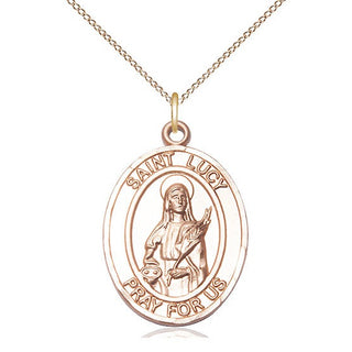 14kt Gold Saint Lucy Medal Engraved Catholic Saint Jewelry