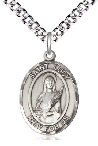 Pewter Saint Lucy Medal Catholic Jewelry Engraved Catholic Saint Jewelry