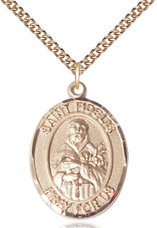 14kt Gold Saint Fidelis Medal Engraved Catholic Saint Jewelry