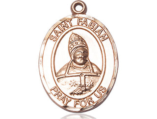 14kt Gold Saint Fabian Medal Engraved Catholic Saint Jewelry