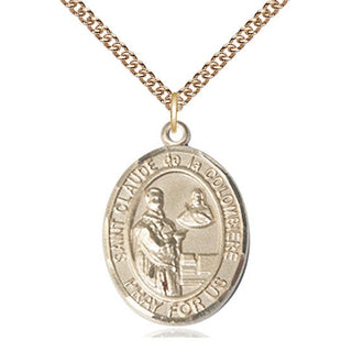 14kt Gold Saint Claude de la Colombiere Medal Engraved Catholic Saint Jewelry