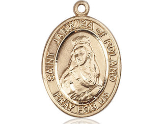 14kt Gold Filled Saint Jadwiga of Poland Medal Engraved Catholic Saint Jewelry