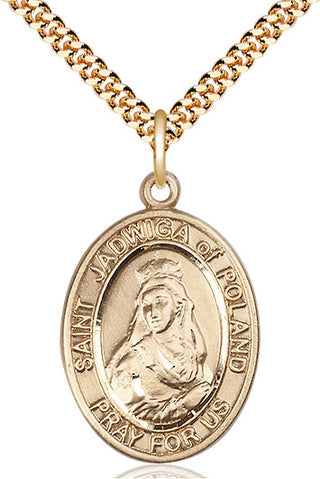 14kt Gold Filled Saint Jadwiga of Poland Medal Catholic Jewelry Engraved Catholic Saint Jewelry