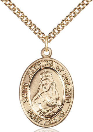 14kt Gold Filled Saint Jadwiga of Poland Medal Catholic Jewelry Engraved Catholic Saint Jewelry