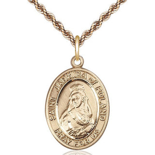 14kt Gold Filled Saint Jadwiga of Poland Medal Catholic Jewelry Engraved Catholic Saint Jewelry