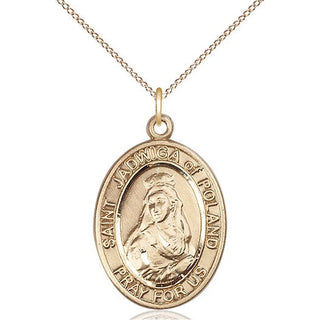 14kt Gold Saint Jadwiga of Poland Medal Engraved Catholic Saint Jewelry