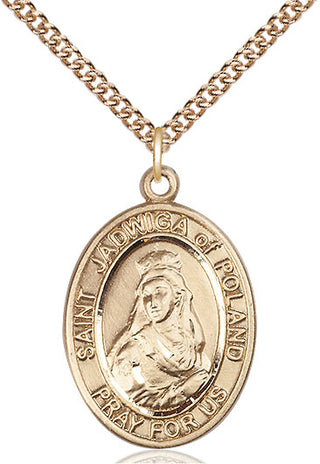 14kt Gold Saint Jadwiga of Poland Medal Engraved Catholic Saint Jewelry