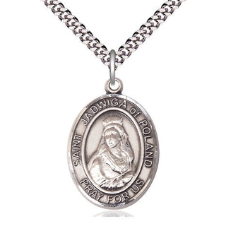 Pewter Saint Jadwiga of Poland Medal Catholic Jewelry Engraved Catholic Saint Jewelry