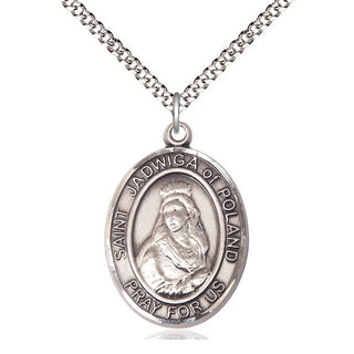 Pewter Saint Jadwiga of Poland Medal Catholic Jewelry Engraved Catholic Saint Jewelry