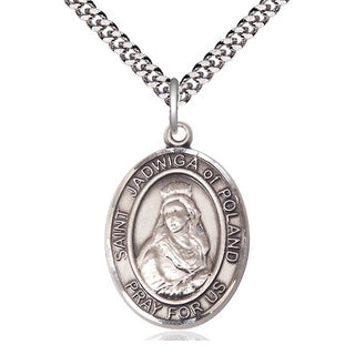 Pewter Saint Jadwiga of Poland Medal Catholic Jewelry Engraved Catholic Saint Jewelry