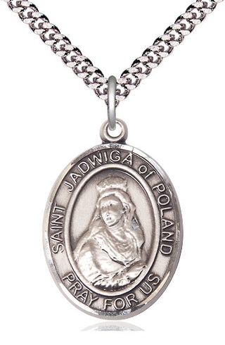 Sterling Silver Saint Jadwiga of Poland Medal Catholic Jewelry Engraved Catholic Saint Jewelry