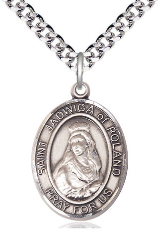 Sterling Silver Saint Jadwiga of Poland Medal Catholic Jewelry Engraved Catholic Saint Jewelry