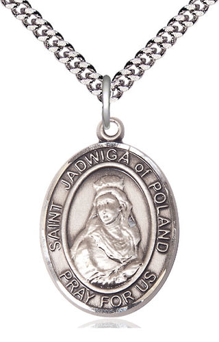 Sterling Silver Saint Jadwiga of Poland Medal Catholic Jewelry Engraved Catholic Saint Jewelry