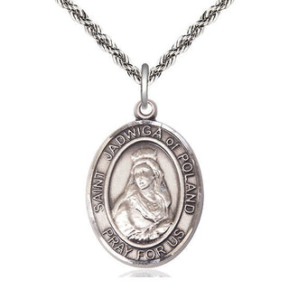 Sterling Silver Saint Jadwiga of Poland Medal Catholic Jewelry Engraved Catholic Saint Jewelry