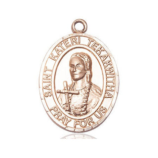 14kt Gold Saint Kateri Tekakwitha Medal Engraved Catholic Saint Jewelry